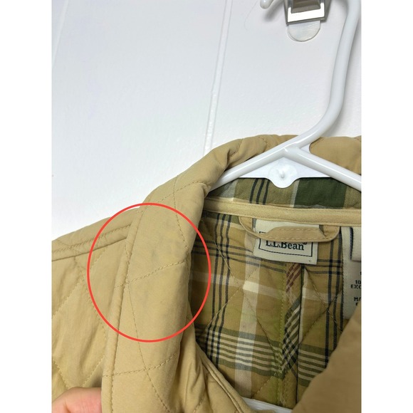 Vintage LL Bean Quilted Khaki Plaid Insulated Barn Coat Size Small - Picture 6 of 12
